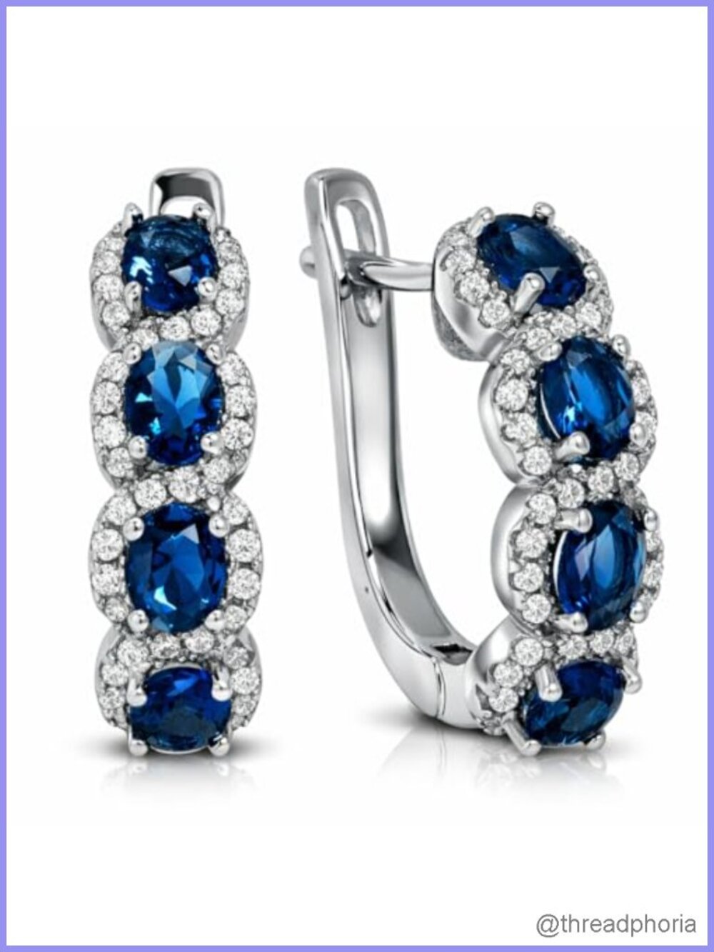 Sterling Silver Blue Sapphire Halo Drop Earrings 18k White Gold Plated